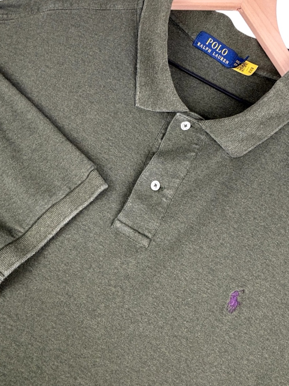 Polo Ralph Lauren Shirt Mens 2XLT Green Short Sleeve Polo Purple Pony Preppy